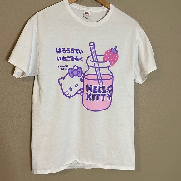 Rare Hello Kitty Strawberry Milk Kawaii T-shirt Unisex Oversized-Size M-Like New - Picture 1 of 4